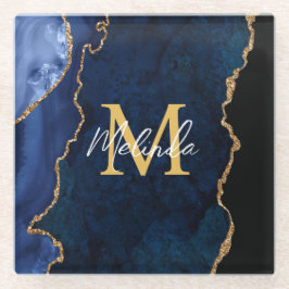 Navy Blauw en Goud Marmer Agaat Glazen Onderzetter