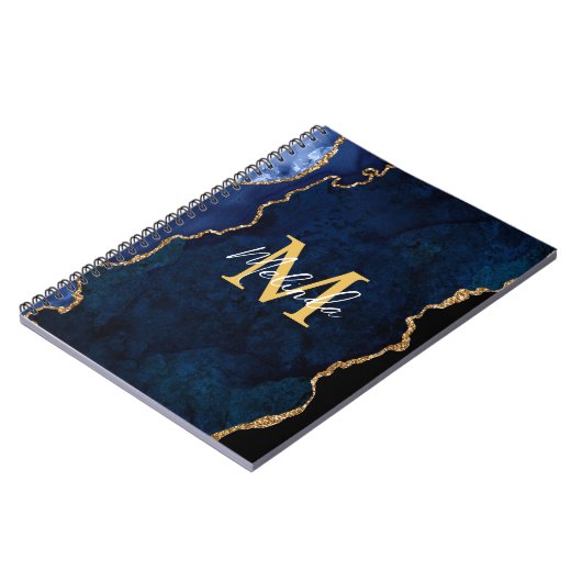 Navy Blauw en Goud Marmer Agaat Notitieboek (Linkerzijde)