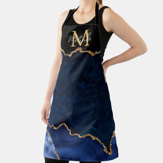 Navy Blauw en Goud Marmer Agaat Schort (Insitu)