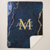 Navy Blauw en Goud Marmer Agaat Sherpa Deken (Voorkant)
