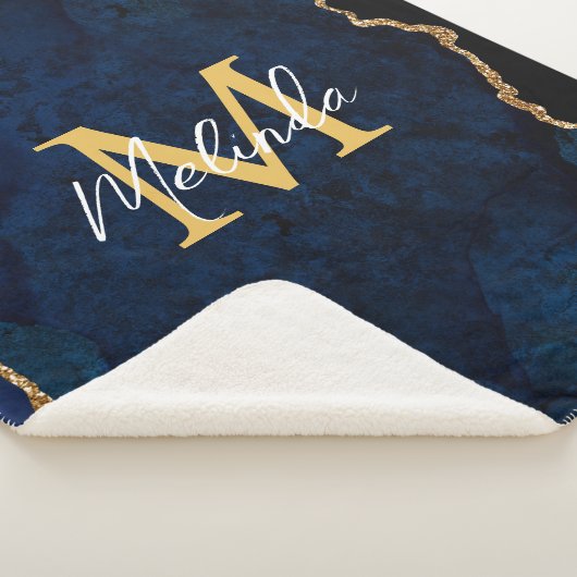 Navy Blauw en Goud Marmer Agaat Sherpa Deken (3/4)