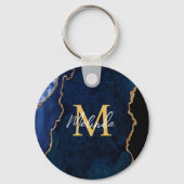Navy Blauw en Goud Marmer Agaat Sleutelhanger (Achterkant)