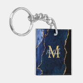 Navy Blauw en Goud Marmer Agaat Sleutelhanger (Voorkant Links)