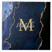 Navy Blauw en Goud Marmer Agaat Tegeltje (Voorkant)