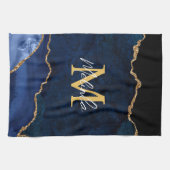 Navy Blauw en Goud Marmer Agaat Theedoek (Horizontaal)