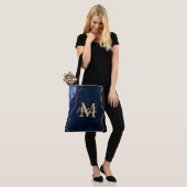 Navy Blauw en Goud Marmer Agaat Tote Bag (Op model)
