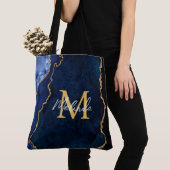 Navy Blauw en Goud Marmer Agaat Tote Bag (Dichtbij)