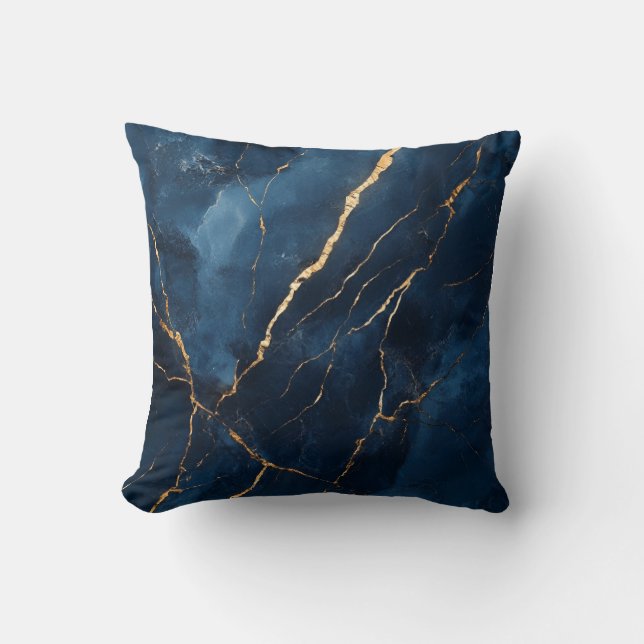 Navy blauw en goud marmer decoratief Sierkussen (Voorkant)