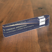 Navy blauw en goud met logo naambordje (Zijkant)