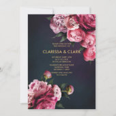 Navy blauw en goud met romantische pioenen kaart (Voorkant)