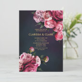 Navy blauw en goud met romantische pioenen kaart (Staand voorkant)