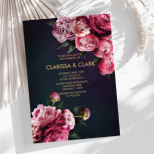 Navy blauw en goud met romantische pioenen kaart