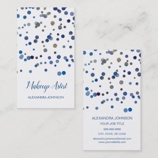 Navy blauw en goud moderne Confetti make-up artist Visitekaartje (Voorkant / Achterkant)