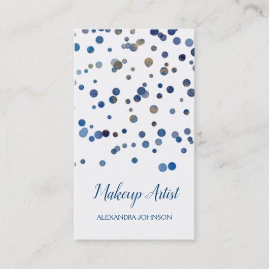 Navy blauw en goud moderne Confetti make-up artist Visitekaartje (Voorkant)