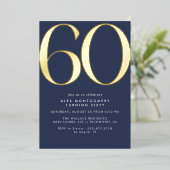 Navy blauw en goud | Moderne Elegante 60ste verjaa Folie Uitnodiging (Staand Voorkant)