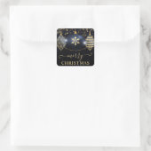 Navy Blauw en Goud Ornamenten Baubles Kerstmis Vierkante Sticker (Tas)