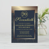 Navy blauw en goud patroon grens verjaardag kaart (Staand voorkant)