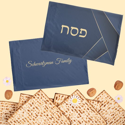 Navy blauw en goud Pesach Kussensloop