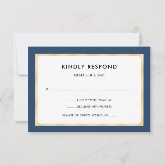 Navy blauw en goud | RSVP Kaartje (Voorkant)