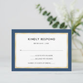 Navy blauw en goud | RSVP Kaartje (Staand voorkant)