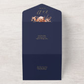 Navy blauw en goud rustieke bloemen QR code bruilo All In One Uitnodiging (Buitenkant)