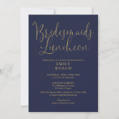 Navy blauw en goud script bruidsmeisjes lunch kaart (Voorkant)