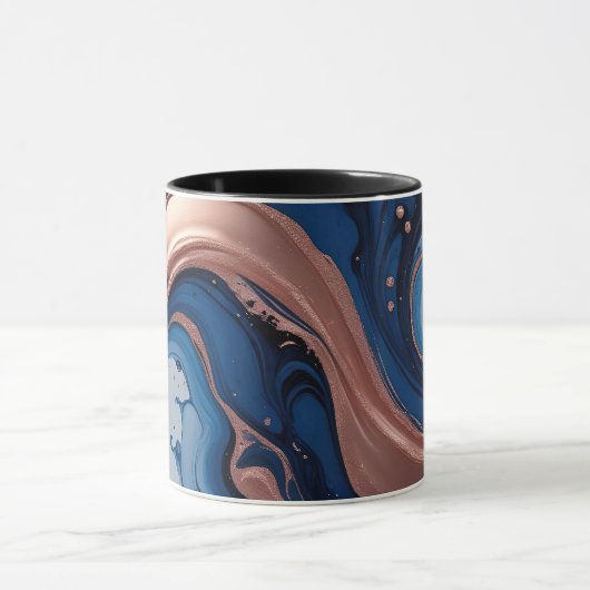 Navy blauw en goud vloeibaar marmer Abstract Mok (Midden)
