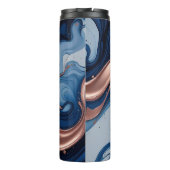 Navy blauw en goud vloeibaar marmer Abstract Thermosbeker (Achterkant)