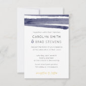 Navy blauw en goud Waterverf gestreepte bruiloft Kaart (Voorkant)