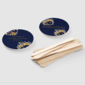 Navy Blauw en Goud Waterverf Pioenenbruiloft Handwaaier (Niet-gemonteerd)