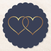 Navy Blauw en Gouden Harten Kartonnen Onderzetters (Voorkant)