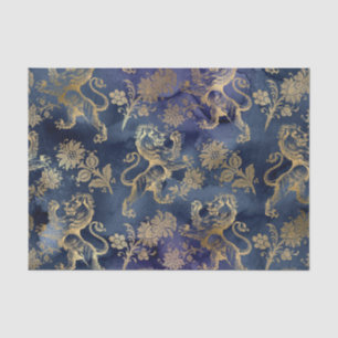 Navy-blauw en gouden leeuw bloemmotief tissuepapier