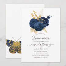 Navy-blauw en gouden vintage roos Quinceañera