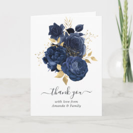 Navy-blauw en gouden vintage rozen foto bedankkaart