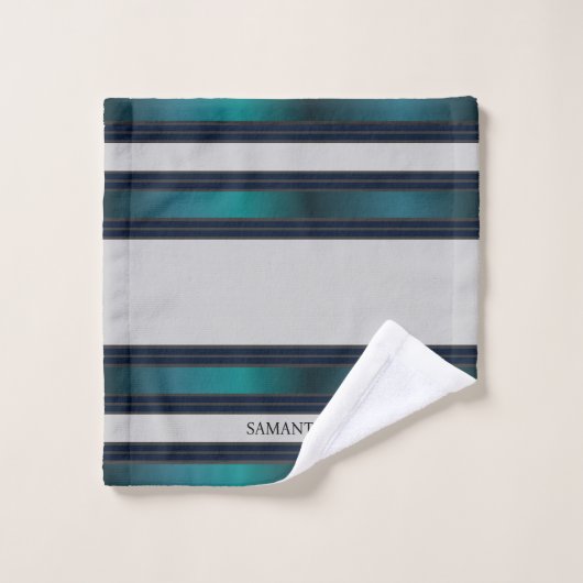 Navy blauw en grijs geometrische strepen naam bad handdoek (Wasdoekje)