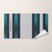 Navy blauw en grijs geometrische strepen naam bad handdoek (Handdoek)