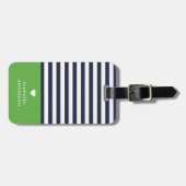 Navy blauw en groen chique strepen hart monogram bagagelabel (Voorkant horizontaal)