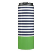 Navy blauw en groen chique strepen hart monogram thermosbeker (Achterkant)