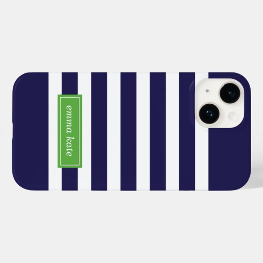 Navy Blauw en Groen Preppy Strepen Monogram Case-Mate iPhone Case (Achterkant (horizontaal))