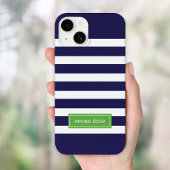 Navy Blauw en Groen Preppy Strepen Monogram Case-Mate iPhone Case