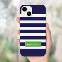Navy Blauw en Groen Preppy Strepen Monogram