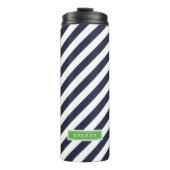 Navy Blauw en Groen Preppy Strepen Monogram Thermosbeker (Voorkant)