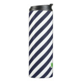 Navy Blauw en Groen Preppy Strepen Monogram Thermosbeker (Gedraaid links)