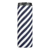Navy Blauw en Groen Preppy Strepen Monogram Thermosbeker (Achterkant)