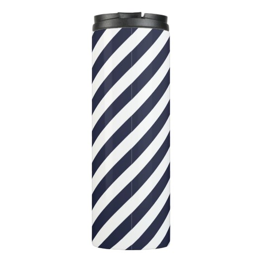 Navy Blauw en Groen Preppy Strepen Monogram Thermosbeker (Achterkant)