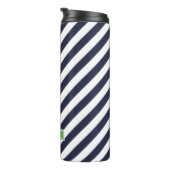 Navy Blauw en Groen Preppy Strepen Monogram Thermosbeker (Geroteerd rechts)
