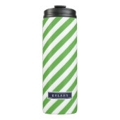 Navy Blauw en Groen Preppy Strepen Monogram Thermosbeker (Voorkant)