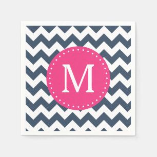 Navy Blauw en Hot Pink Chevron Custom Monogram Servet