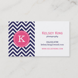Navy Blauw en Hot Pink Chevron Custom Monogram Visitekaartje
