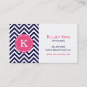 Navy Blauw en Hot Pink Chevron Custom Monogram Visitekaartje (Voorkant)